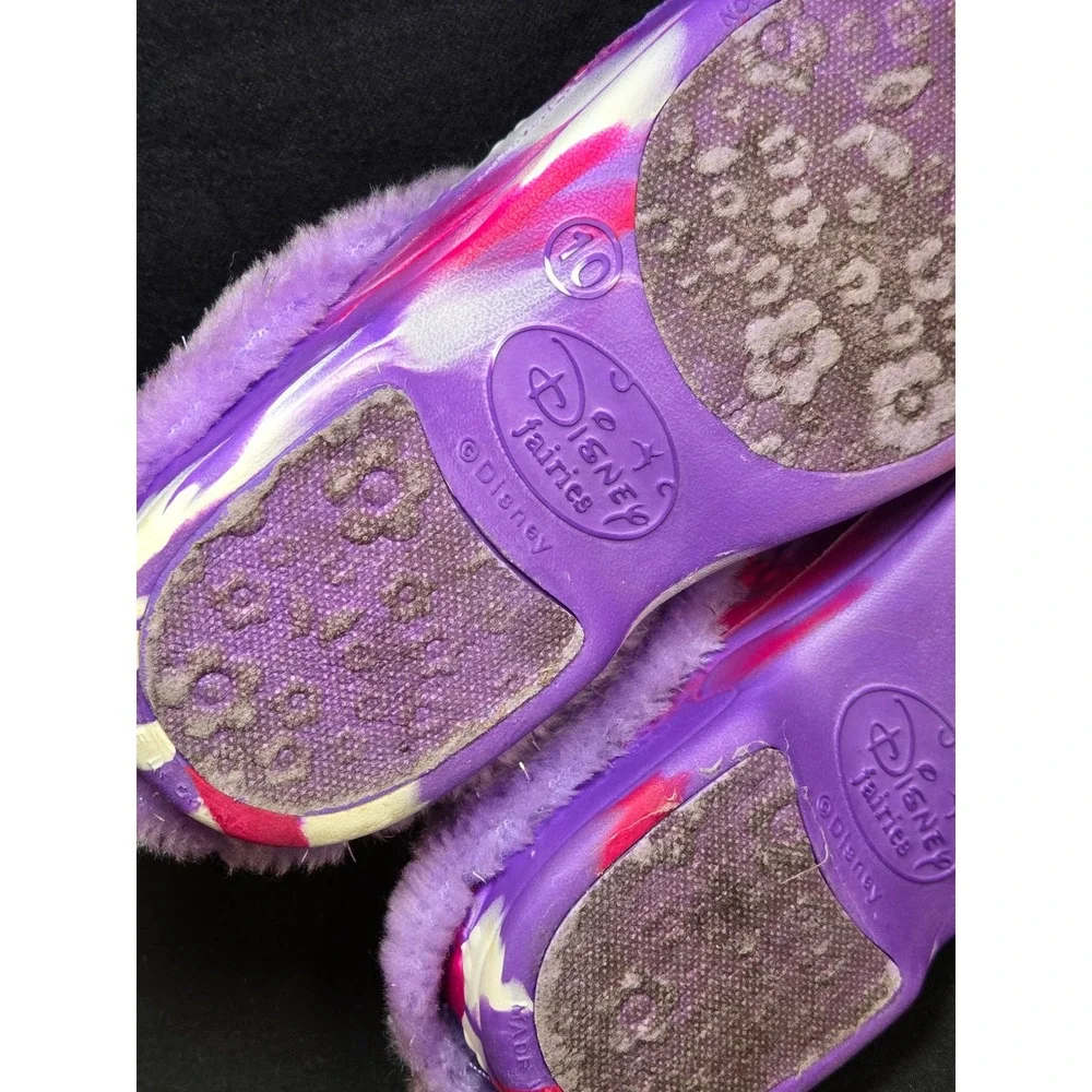 Disney Fairies Tinker Bell Girls Purple Pink Marble Faux Fur Lined Clogs Size 10